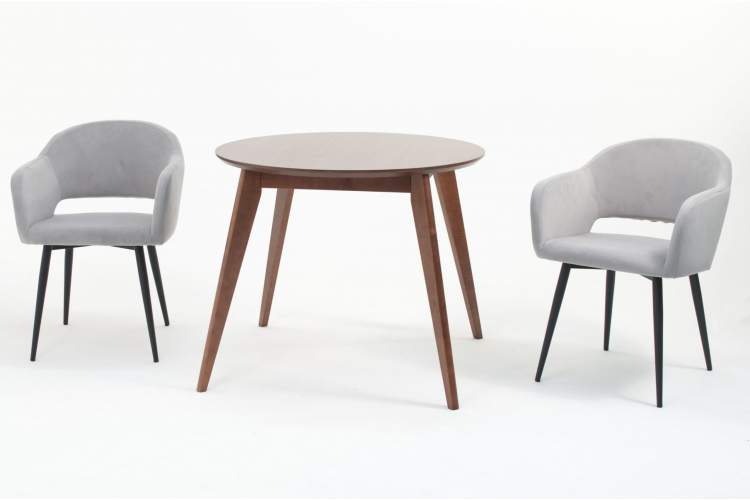 Стол Сканди К 90 орех с креслами Пичч велюр серый-1