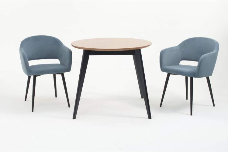Стол Сканди К 100 черное дерево/натур с креслами Пичч велюр синий-1