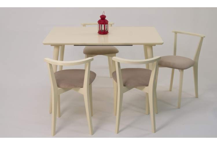 Стол Монте 120 слоновая кость со стульями Франк слоновая кость велюр бежевый-1