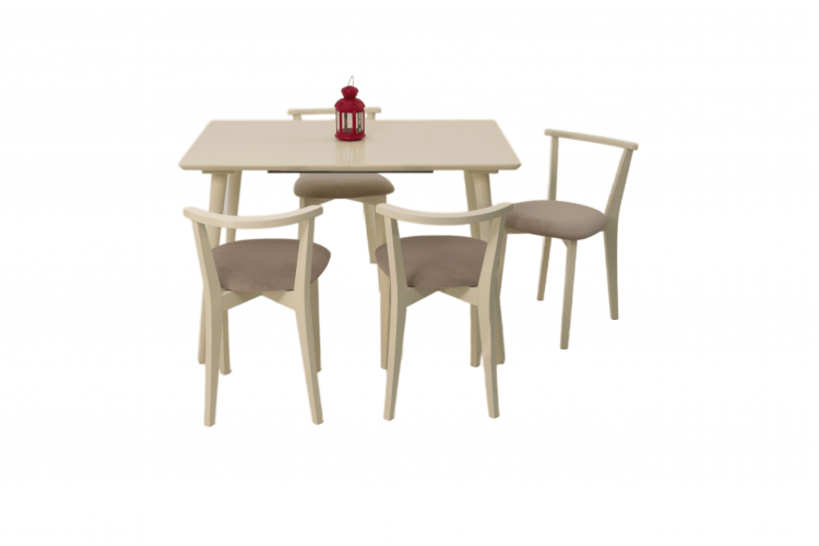 Стол Монте 120 слоновая кость со стульями Франк слоновая кость велюр бежевый