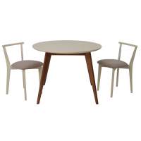 Стол Сканди К 90 орех/слоновая кость со стульями Франк слоновая кость велюр бежевый