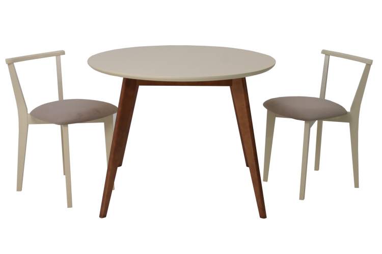 Стол Сканди К 90 орех/слоновая кость со стульями Франк слоновая кость велюр бежевый