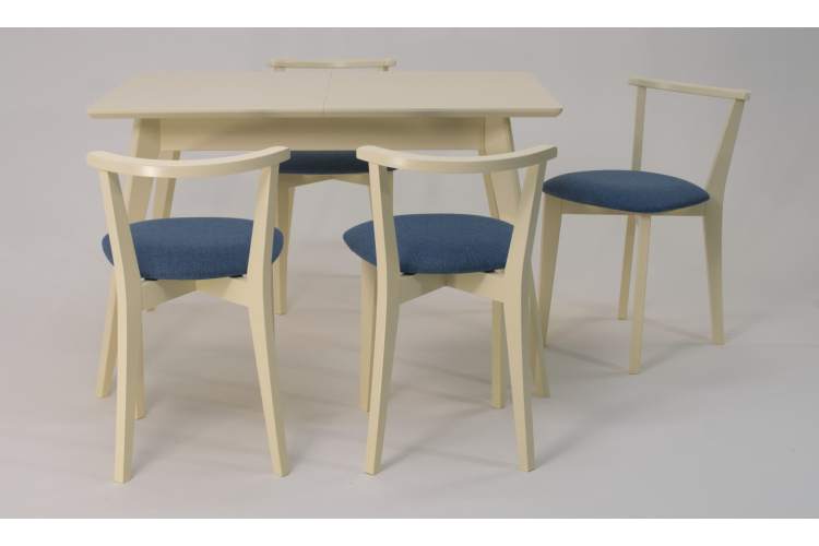 Стол Сканди 120 слоновая кость со стульями Франк слоновая кость рогожка синий-3