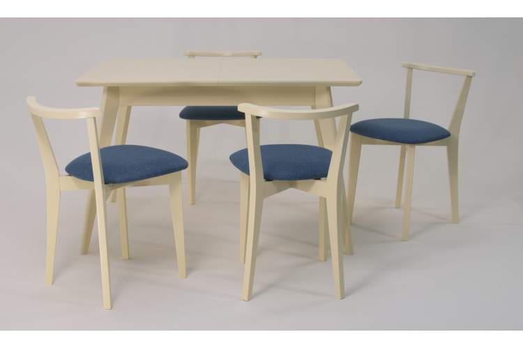 Стол Сканди 120 слоновая кость со стульями Франк слоновая кость рогожка синий-1