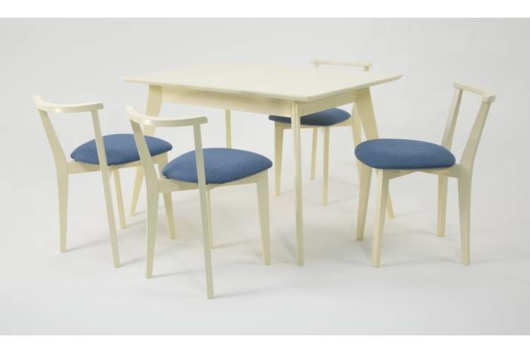 Стол Сканди 120 слоновая кость со стульями Франк слоновая кость рогожка синий-2