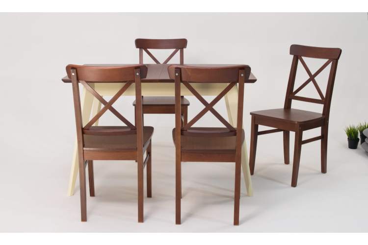 Стол Сканди 120 слоновая кость/орех со стульями Ингольф орех-3