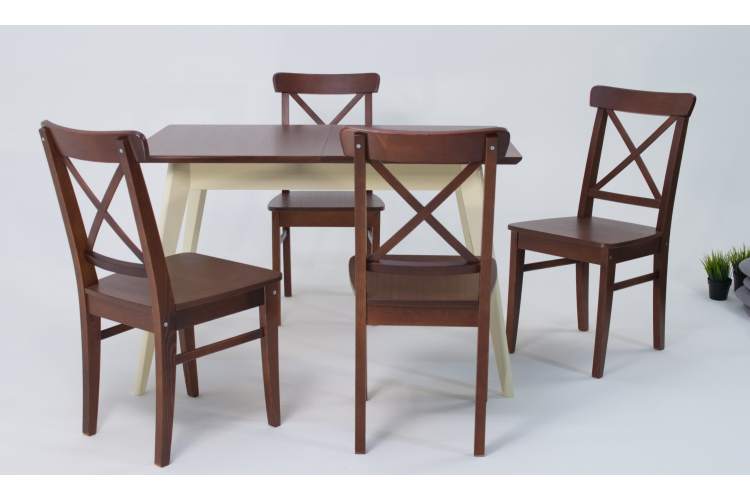 Стол Сканди 120 слоновая кость/орех со стульями Ингольф орех-1