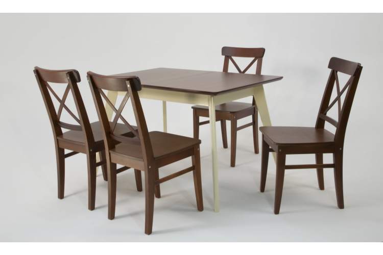 Стол Сканди 120 слоновая кость/орех со стульями Ингольф орех-2