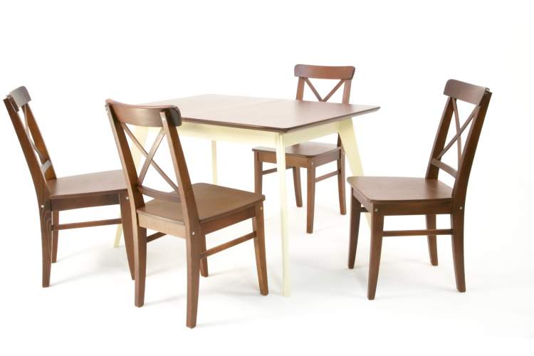Стол Сканди 120 слоновая кость/орех со стульями Ингольф орех