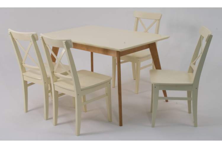 Стол Сканди 120 натур/слоновая кость со стульями Ингольф слоновая кость-2