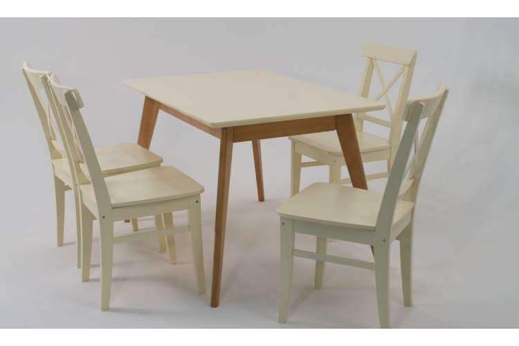 Стол Сканди 120 натур/слоновая кость со стульями Ингольф слоновая кость-4