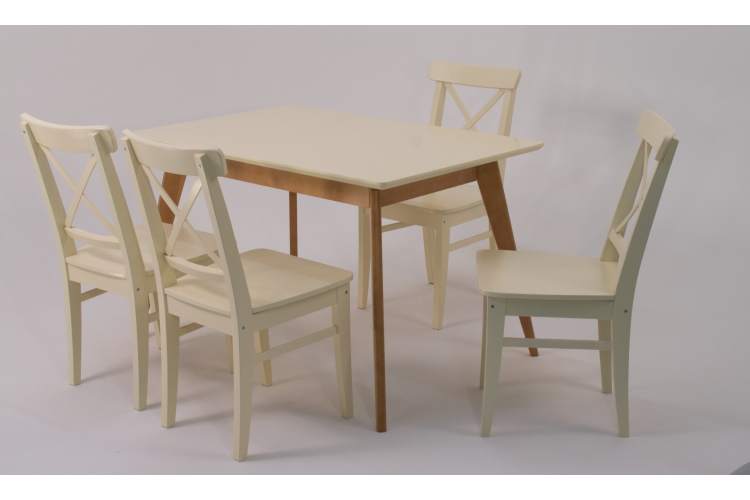 Стол Сканди 120 натур/слоновая кость со стульями Ингольф слоновая кость-7