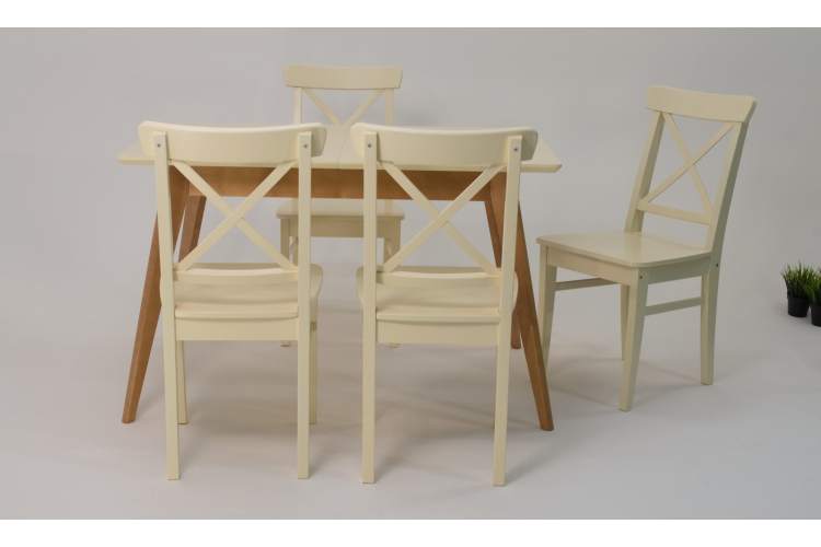 Стол Сканди 120 натур/слоновая кость со стульями Ингольф слоновая кость-3