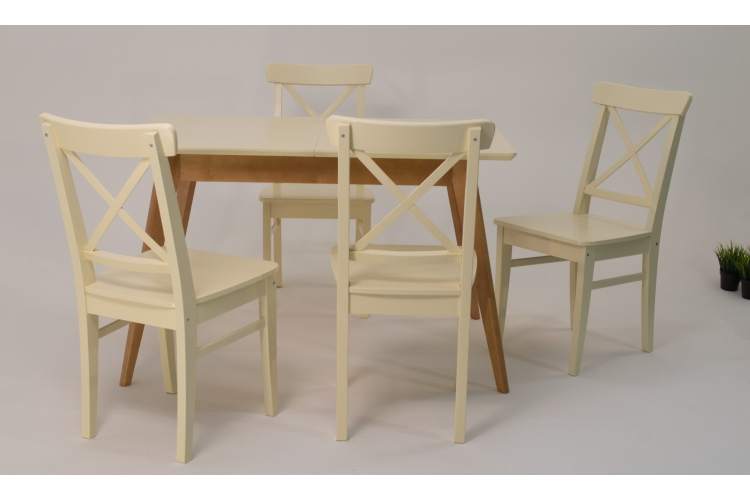 Стол Сканди 120 натур/слоновая кость со стульями Ингольф слоновая кость-1