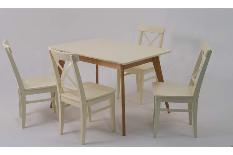 Стол Сканди 120 натур/слоновая кость со стульями Ингольф слоновая кость-6