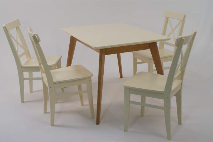 Стол Сканди 120 натур/слоновая кость со стульями Ингольф слоновая кость-5