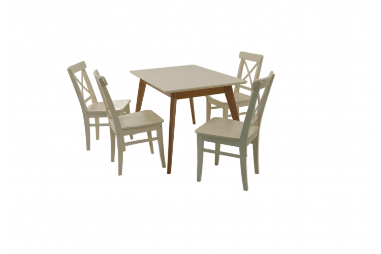 Стол Сканди 120 натур/слоновая кость со стульями Ингольф слоновая кость