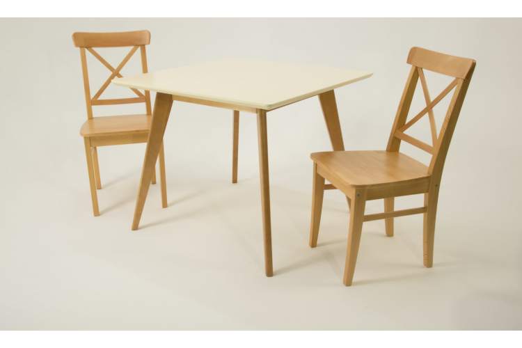 Стол Сканди М 100 натур/слоновая кость со стульями Ингольф натур-1