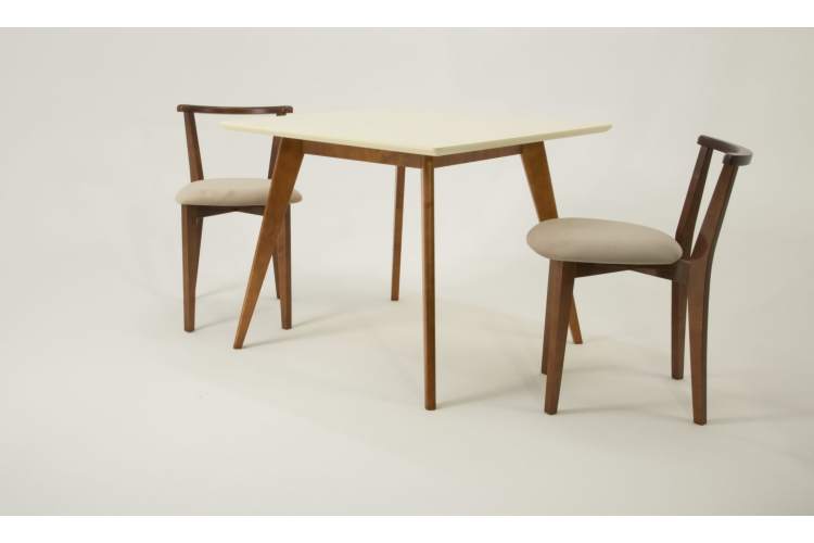 Стол Сканди М 90 орех/слоновая кость со стульями Франк орех велюр бежевый-1