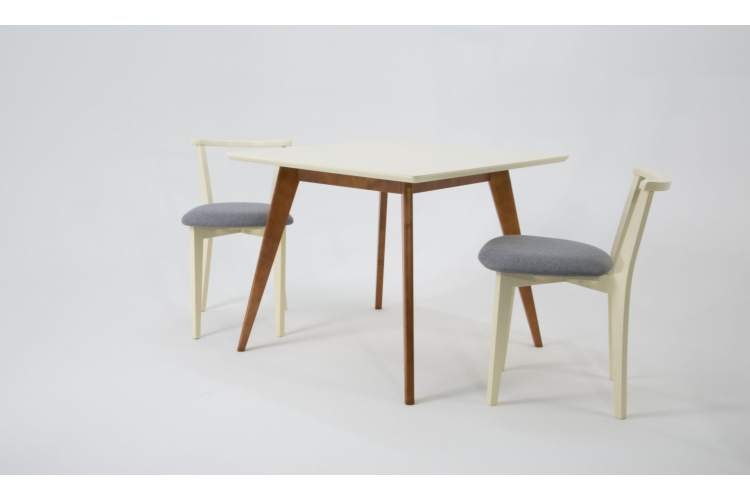 Стол Сканди М 100 орех/слоновая кость со стульями Франк слоновая кость рогожка серый-1
