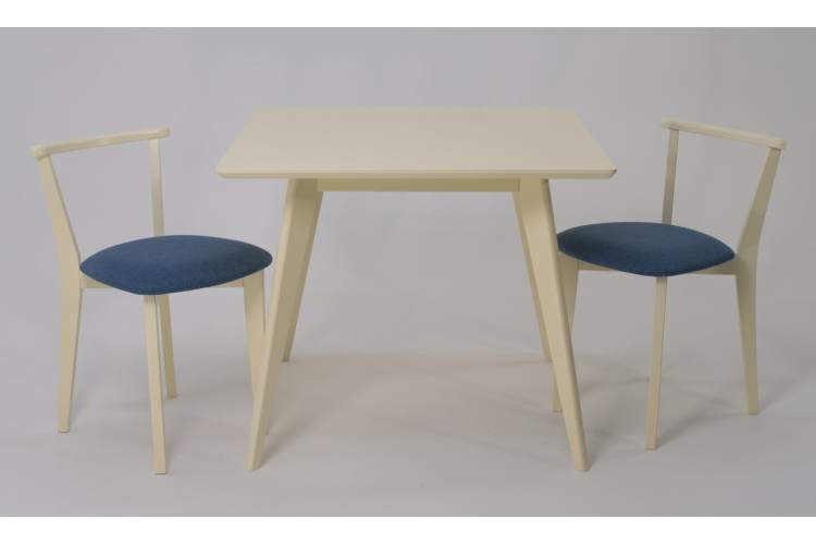 Стол Сканди М 100 слоновая кость со стульями Франк слоновая кость рогожка синий-2