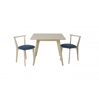 Стол Сканди М 100 слоновая кость со стульями Франк слоновая кость рогожка синий