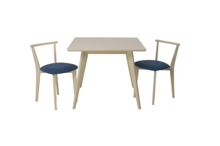 Стол Сканди М 100 слоновая кость со стульями Франк слоновая кость рогожка синий