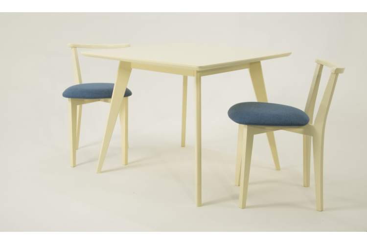 Стол Сканди М 100 слоновая кость со стульями Франк слоновая кость рогожка синий-1