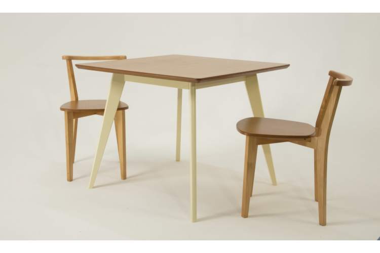 Стол Сканди М 100 слоновая кость/натур со стульями Франк натур-1