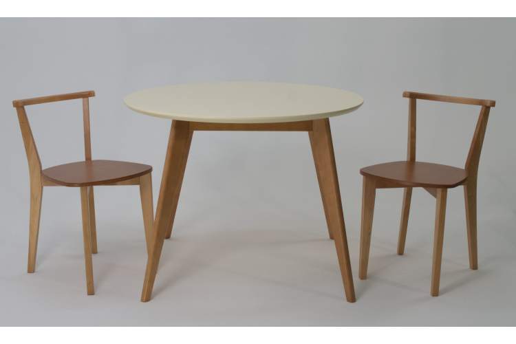 Стол Сканди К 90 натур/слоновая кость со стульями Франк натур-2