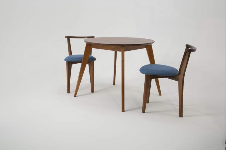 Стол Сканди К 100 орех со стульями Франк орех рогожка синий-1