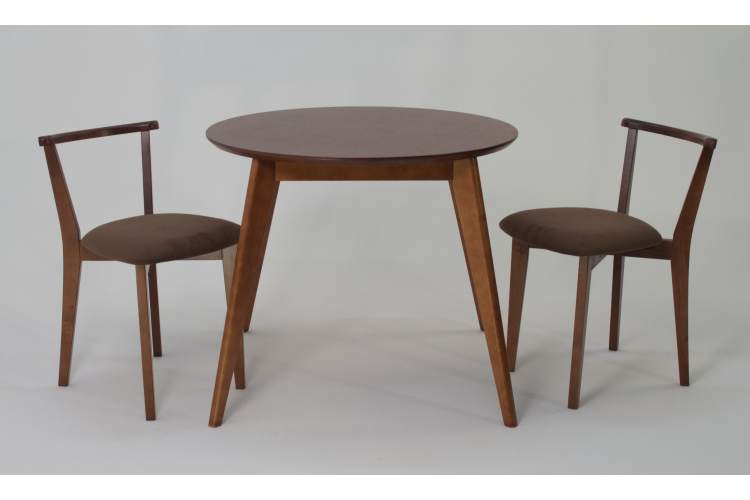 Стол Сканди К 90 орех со стульями Франк орех велюр коричневый-1
