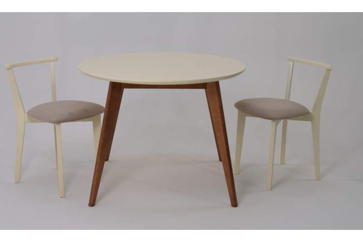Стол Сканди К 100 орех/слоновая кость со стульями Франк слоновая кость велюр бежевый-2