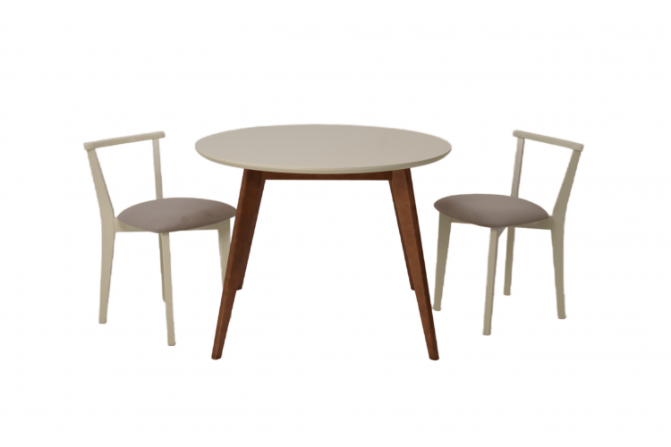 Стол Сканди К 100 орех/слоновая кость со стульями Франк слоновая кость велюр бежевый