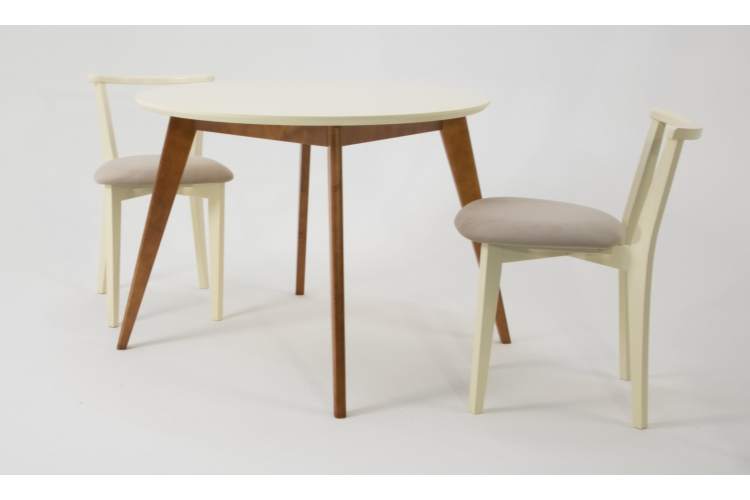 Стол Сканди К 100 орех/слоновая кость со стульями Франк слоновая кость велюр бежевый-1