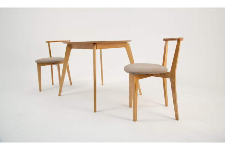 Стол Arki К 90 натур со стульями Франк ПМ натур/бежевая рогожка-3
