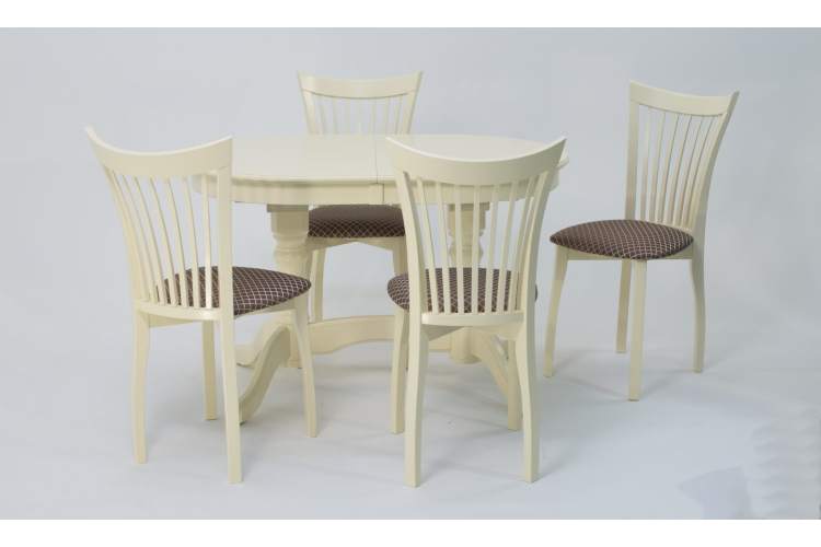 Обеденная группа стол Бизе со стульями Миранда,слоновая кость, ромб коричневый-1