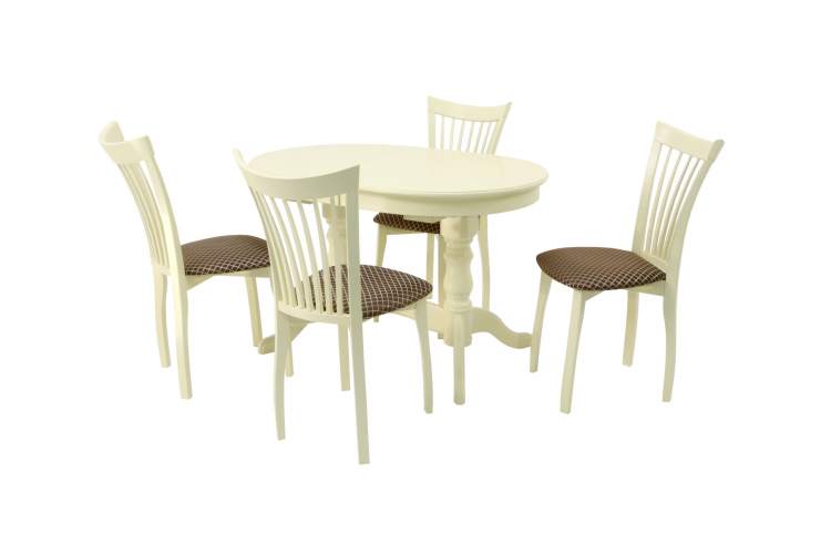 Обеденная группа стол Бизе со стульями Миранда,слоновая кость, ромб коричневый