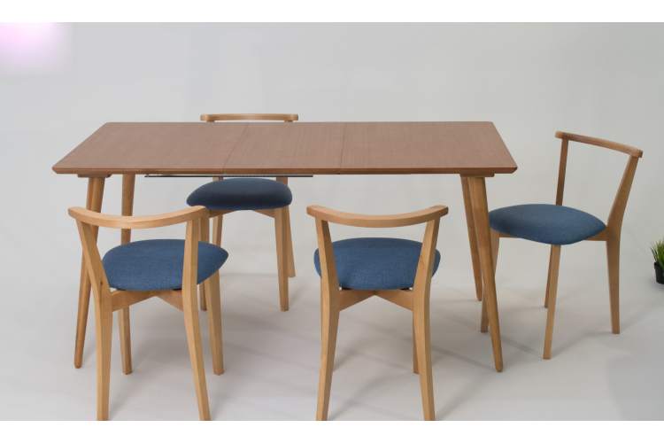 Стол Монте 120 натур со стульями Франк натур рогожка синий-3