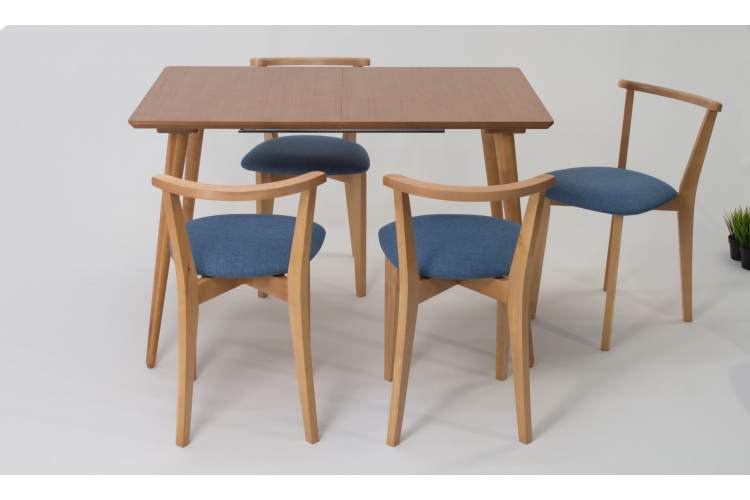 Стол Монте 120 натур со стульями Франк натур рогожка синий-1