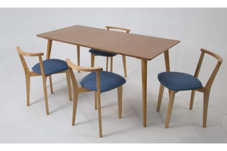 Стол Монте 120 натур со стульями Франк натур рогожка синий-2