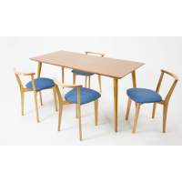 Стол Монте 120 натур со стульями Франк натур рогожка синий