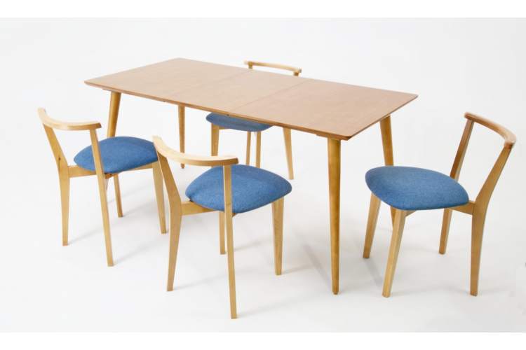 Стол Монте 120 натур со стульями Франк натур рогожка синий