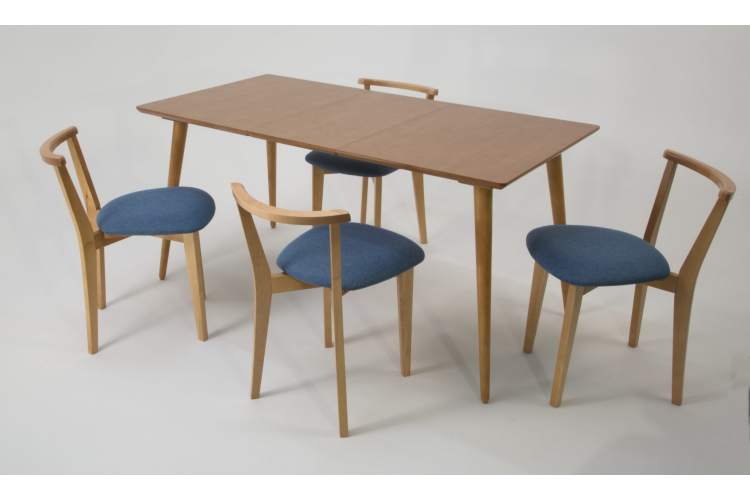 Стол Монте 120 натур со стульями Франк натур рогожка синий-4