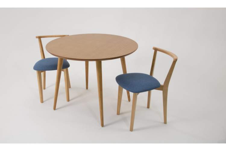 Стол Монте К 90 натур со стульями Франк натур рогожка синий-2