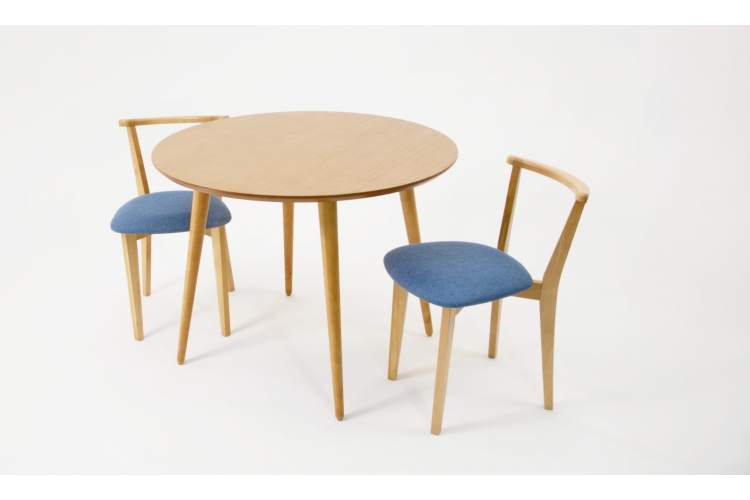 Стол Монте К 90 натур со стульями Франк натур рогожка синий