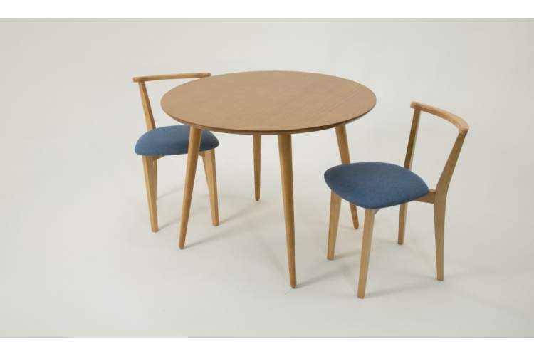 Стол Монте К 90 натур со стульями Франк натур рогожка синий-1