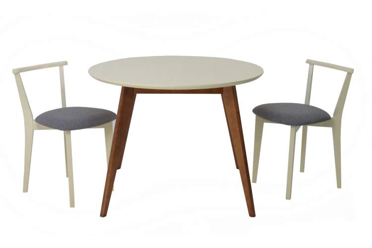 Стол Сканди К 90 орех/слоновая кость со стульями Франк слоновая кость рогожка серый
