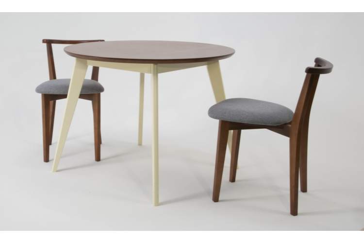 Стол обеденный круглый Сканди К90, слоновая кость/орех-5