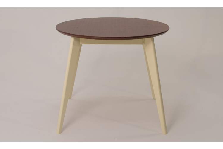 Стол обеденный круглый Сканди К90, слоновая кость/орех-1